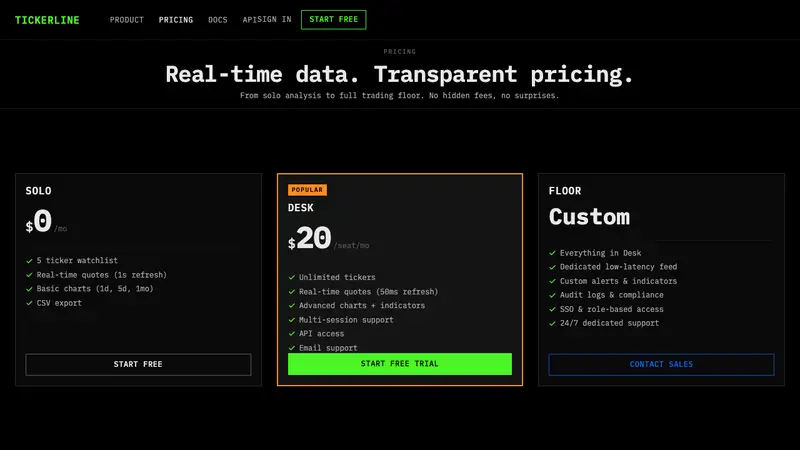 Financial Terminal Mono — Web · pricing