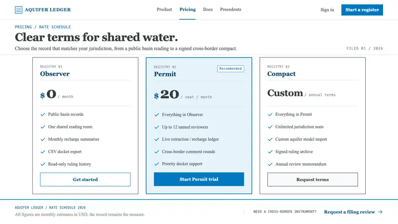 Deep Aquifer Water Court — Web · pricing