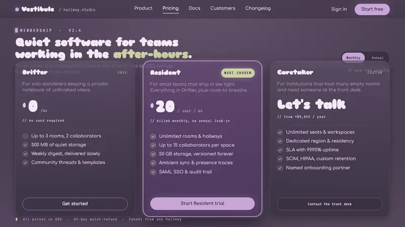 Dreamcore Liminal — Web · pricing