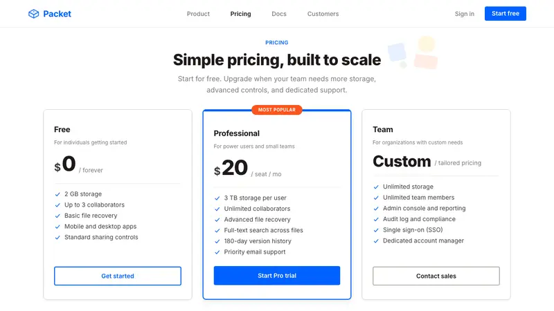 Dropbox Modern — Web · pricing