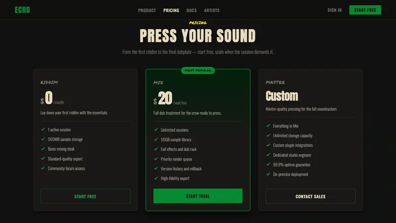Dub Soundsystem — Web · pricing