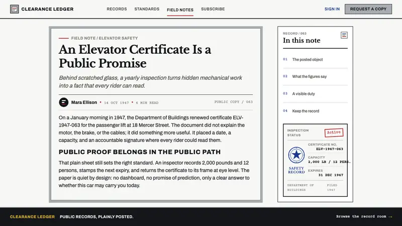 Elevator Certificate — Web · article