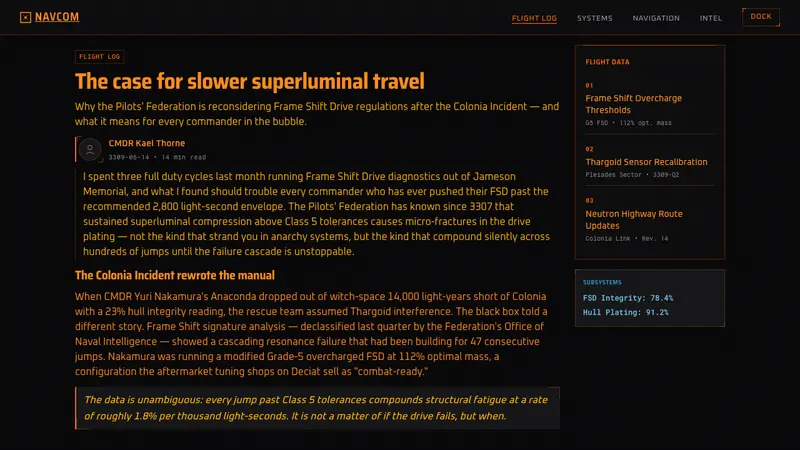 Elite Dangerous (Cobra HUD) — Web · article