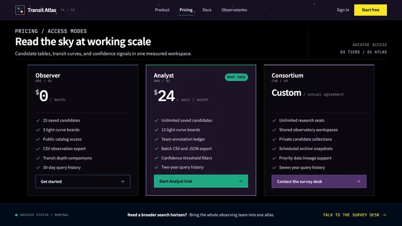 Exoplanet Survey Atlas — Web · pricing