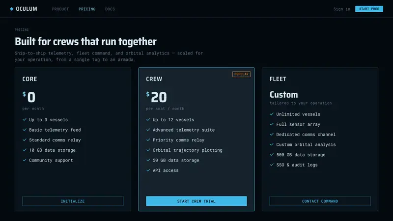The Expanse Belter UI — Web · pricing