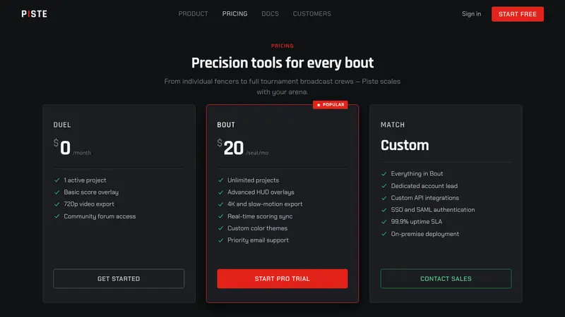Fencing Piste — Web · pricing