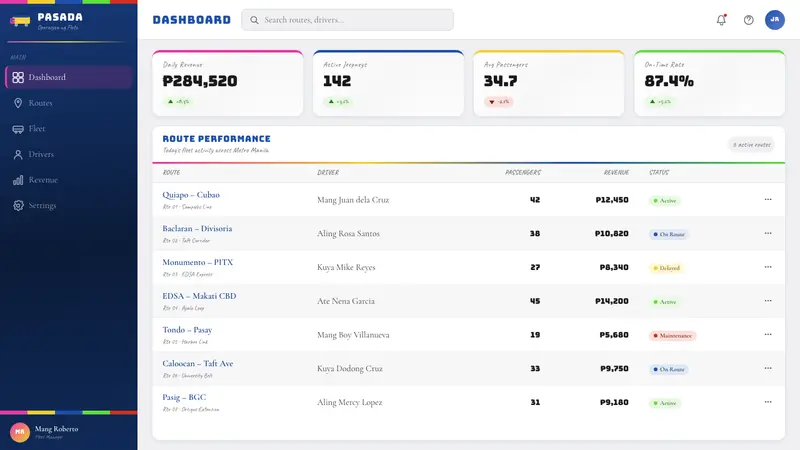 Filipino Jeepney — Web · dashboard