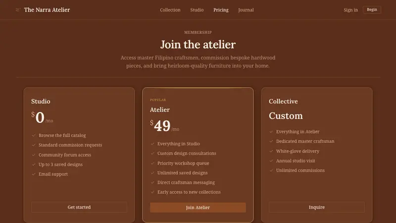 Filipino Narra Hardwood — Web · pricing