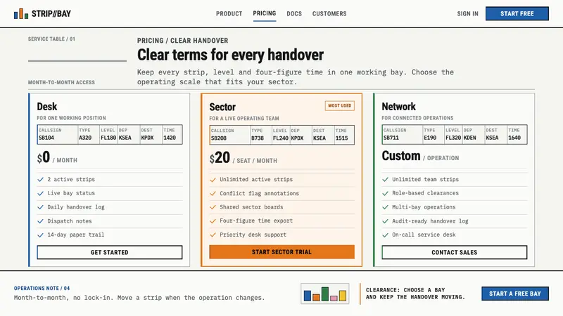 Flight Progress Strips — Web · pricing