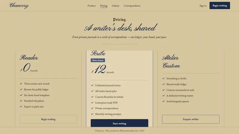Spencerian Penmanship — Web · pricing