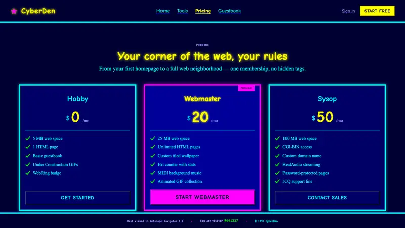 GeoCities Personal Web — Web · pricing