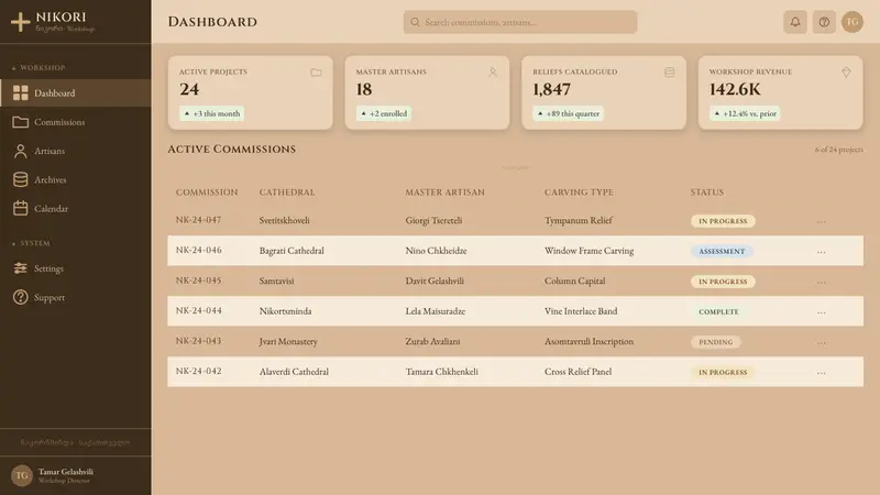 Georgian Nikortsminda Stone-Carving — Web · dashboard