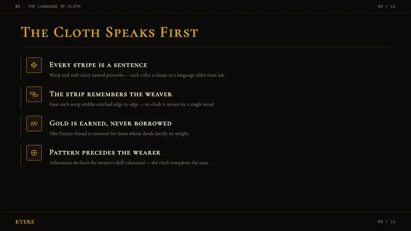 Ghanaian Kente (Asante Royal Gold) — Slides · content