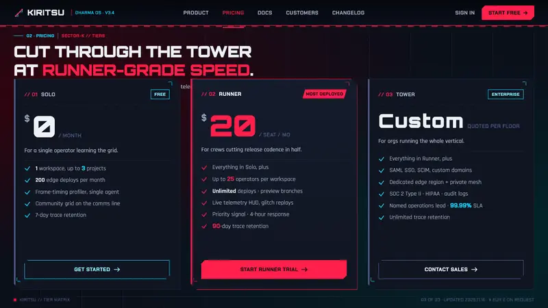 Ghostrunner Dharma Tower — Web · pricing