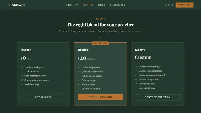 Gin Botanical — Web · pricing