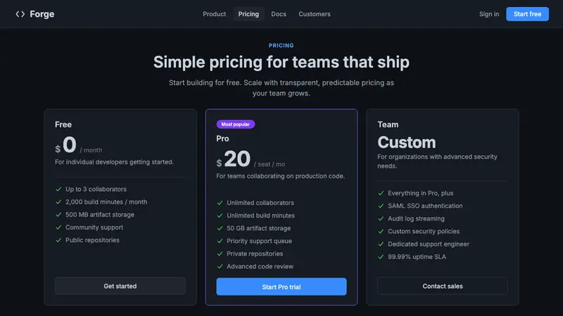 GitHub Dark — Web · pricing