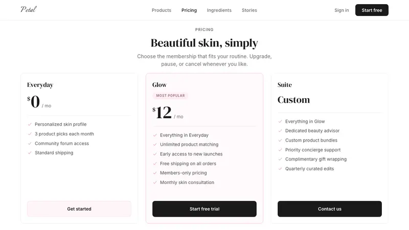 Glossier — Web · pricing