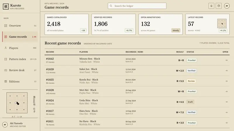 Go Kifu Record — Web · dashboard