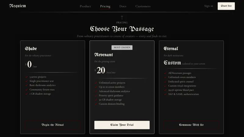 Traditional Goth — Web · pricing