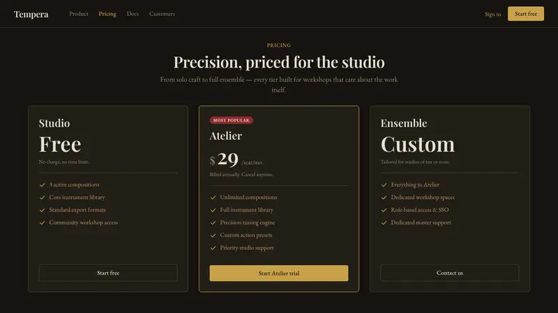 Grand Piano Action — Web · pricing