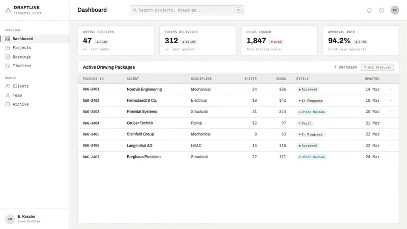Graphite Technical Drawing — Web · dashboard