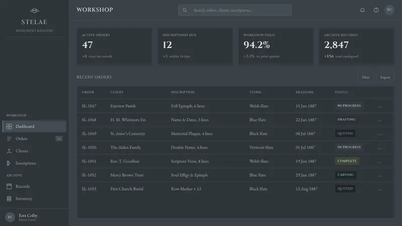 Slate Headstone Lettercutting — Web · dashboard