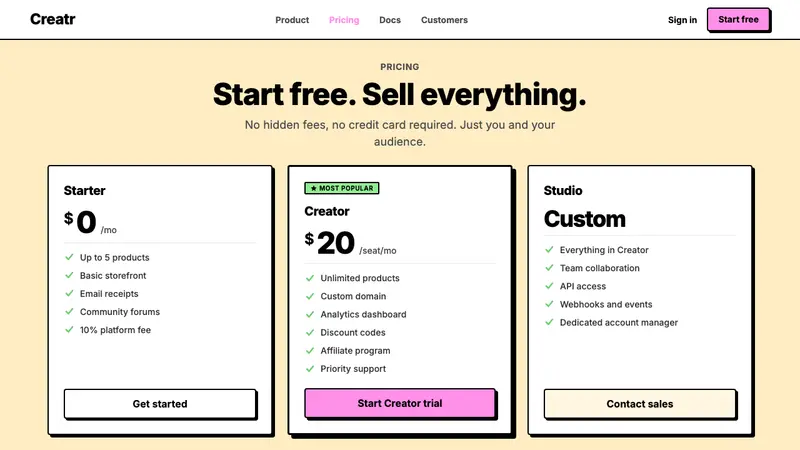 Gumroad Creator — Web · pricing