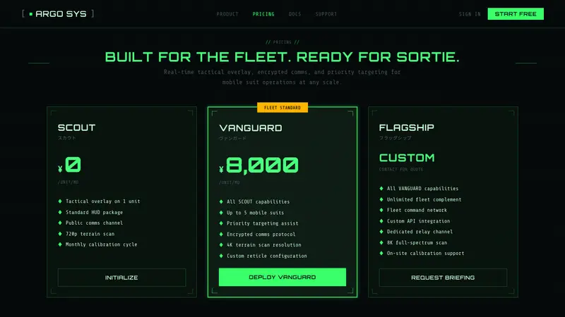 Gundam Universal Century UI — Web · pricing