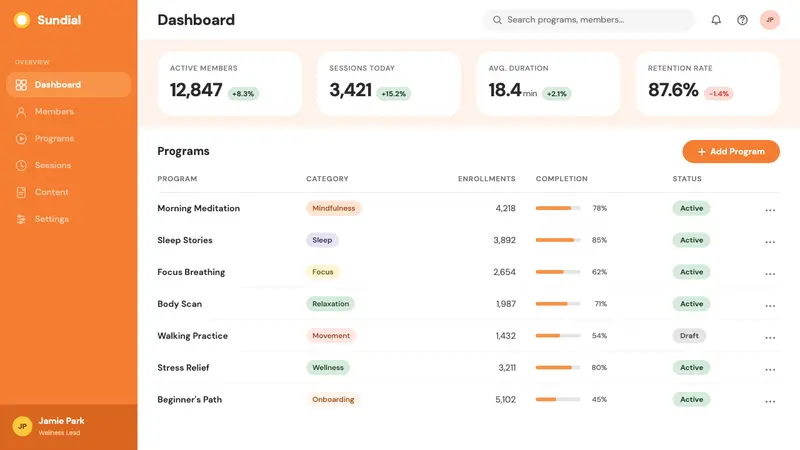 Headspace Orange Meditation — Web · dashboard