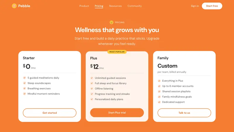 Headspace Orange Meditation — Web · pricing