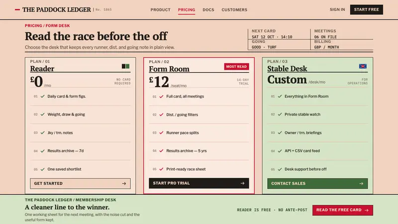 Racing Form Guide — Web · pricing
