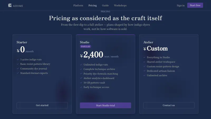 Indigo Shibori — Web · pricing