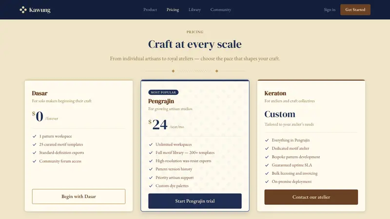 Javanese Batik — Web · pricing