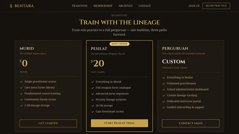Indonesian Pencak Silat — Web · pricing