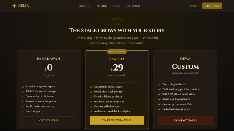 Wayang Kulit Shadow — Web · pricing