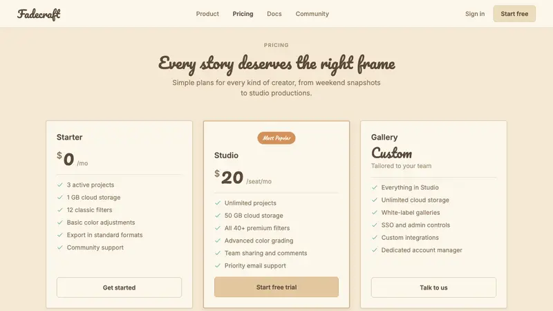 Instagram Filters 2012 — Web · pricing