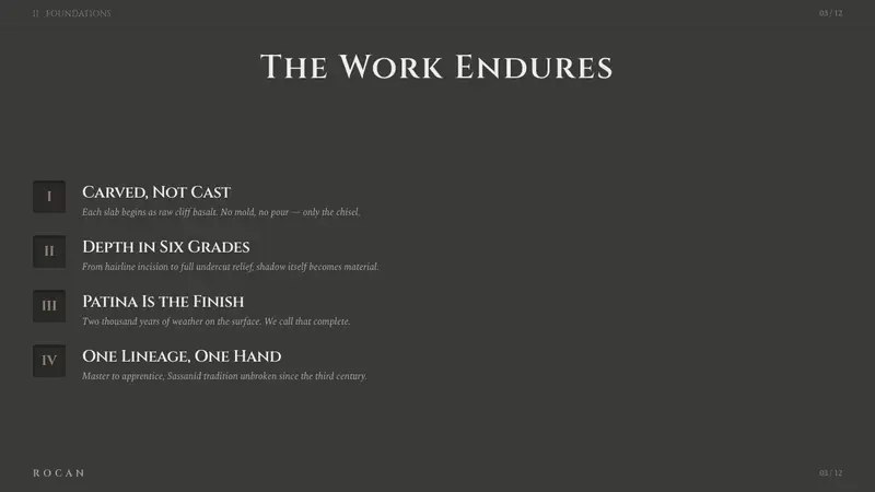 Iranian Dark Stone Relief — Slides · content