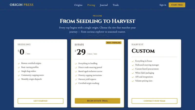 Jamaican Blue Mountain Coffee — Web · pricing