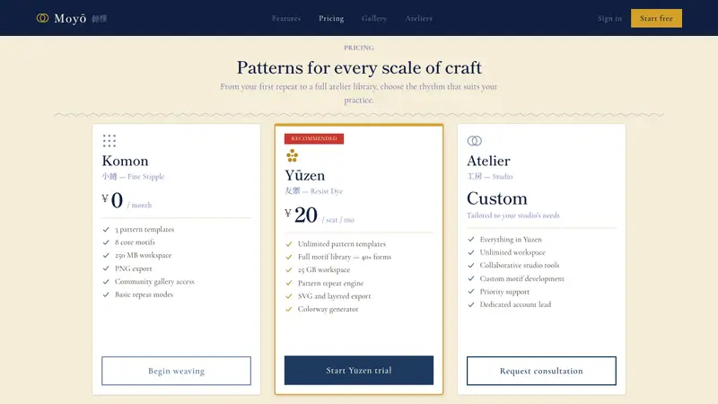 Edo Kimono Textile — Web · pricing