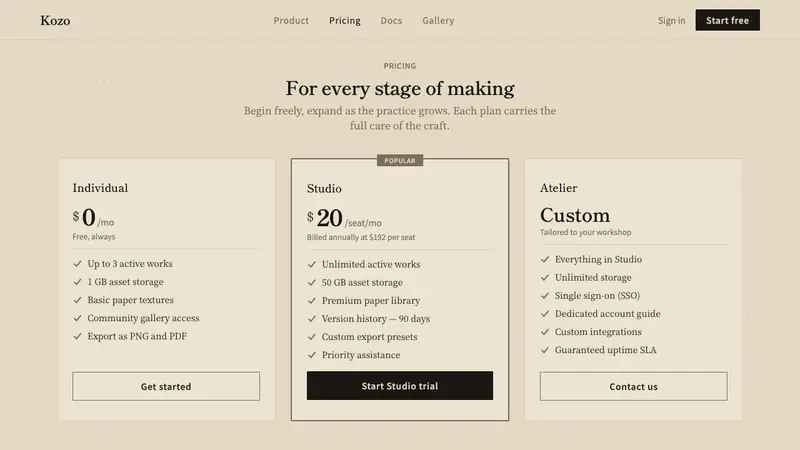 Washi Paper Minimal — Web · pricing