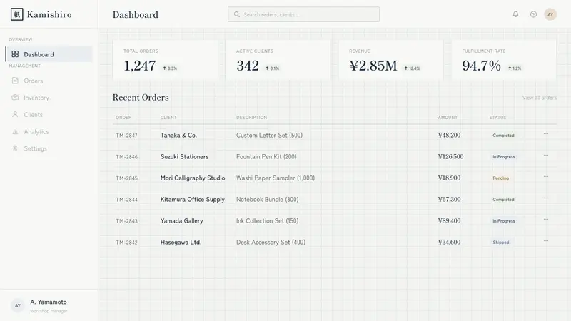 Japanese Stationery — Web · dashboard
