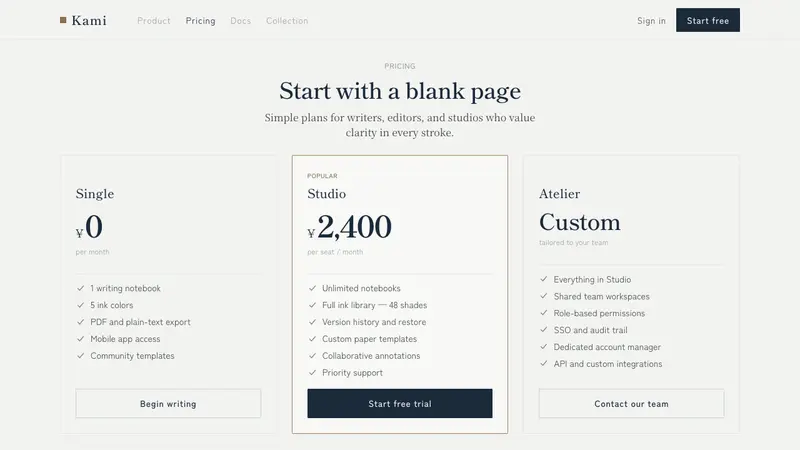 Japanese Stationery — Web · pricing