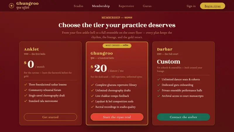 Kathak Ghungroo Dance — Web · pricing