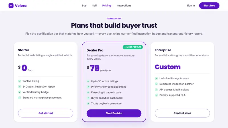 Kavak Marketplace — Web · pricing