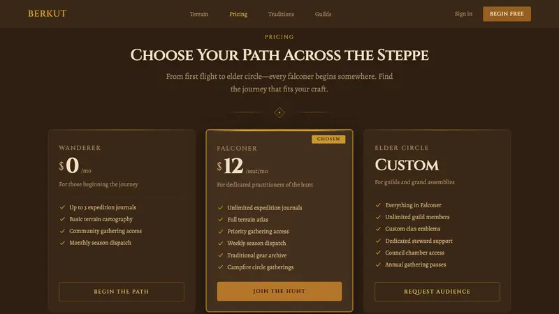 Kazakh Eagle Hunter — Web · pricing