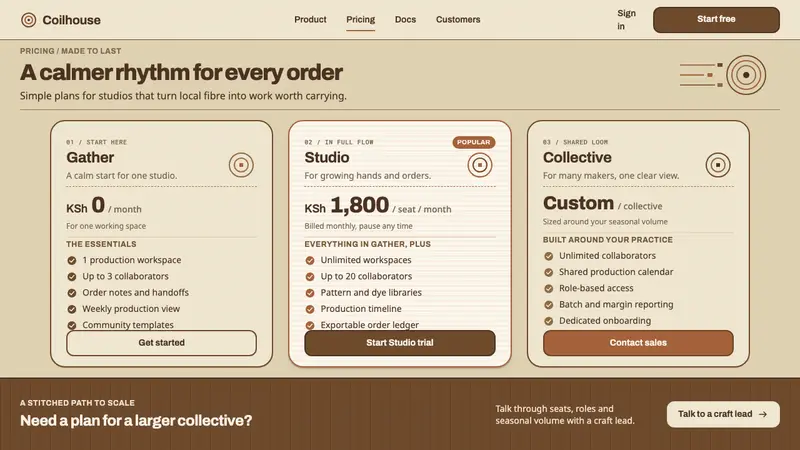 Kenyan Kiondo — Web · pricing