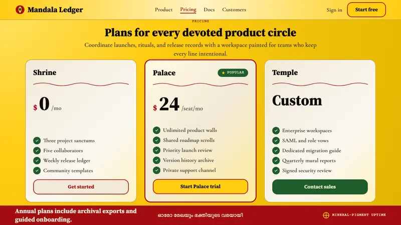 Kerala Mural Temple — Web · pricing