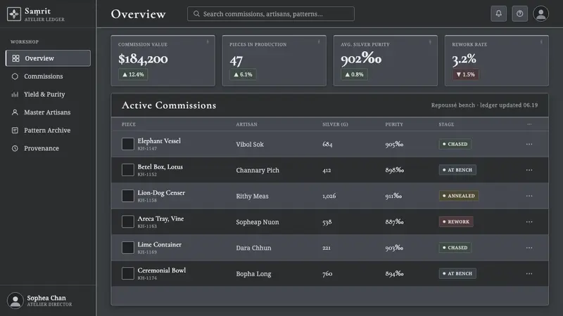 Khmer Silver Repoussé — Web · dashboard