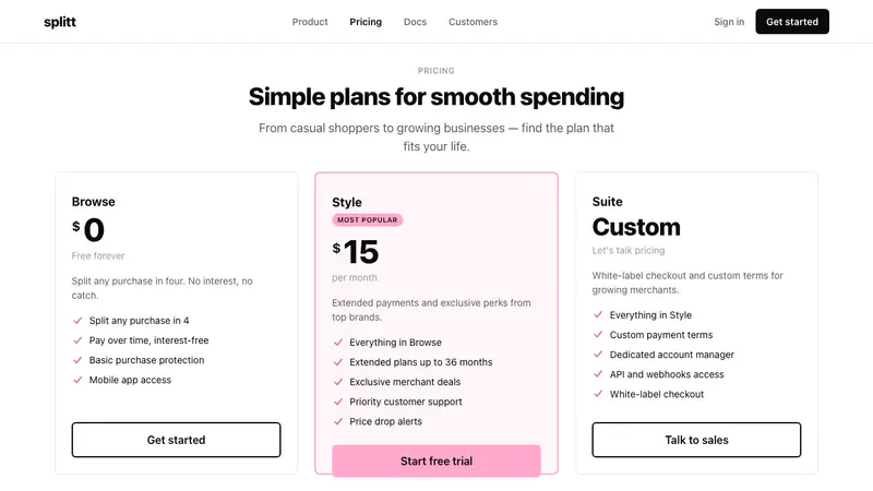 Klarna — Web · pricing