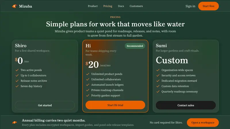 Koi Pond — Web · pricing
